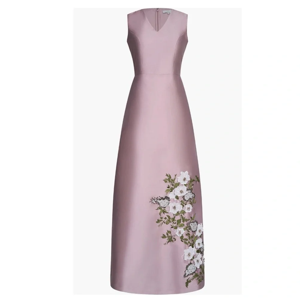 NEW, Kay Unger Aurelia Floral Sleeveless V-Neck Taffeta Gown Size 4 w/ Pockets - Picture 5 of 13